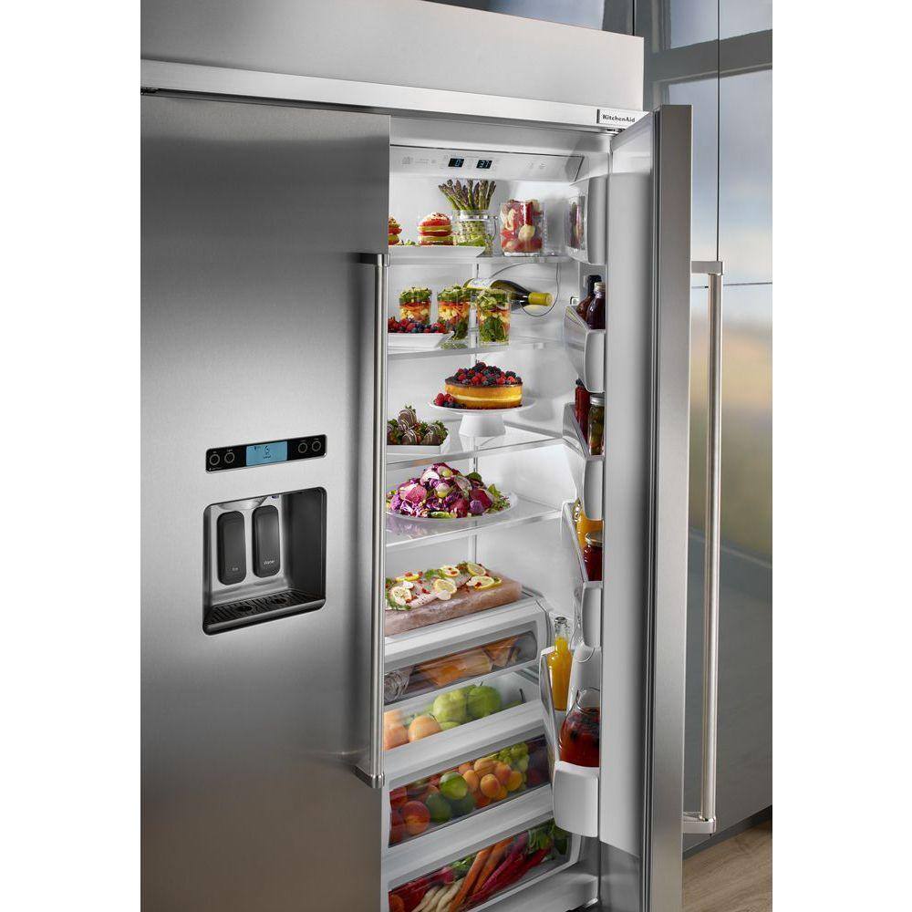 KitchenAid 25.2 cu. ft. Built-In Side by Side Refrigerator in Stainless Steel KBSD612ESS