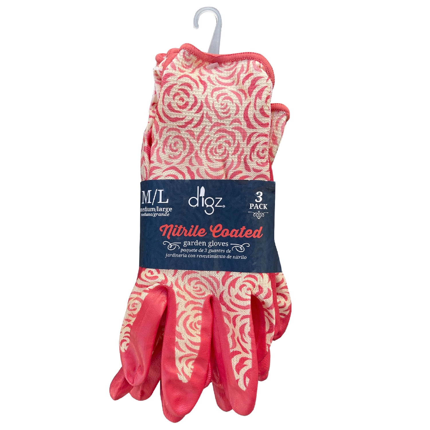 Digz Women\u0027s Indoor/Outdoor Gardening Gloves Pink M/L 3 pair