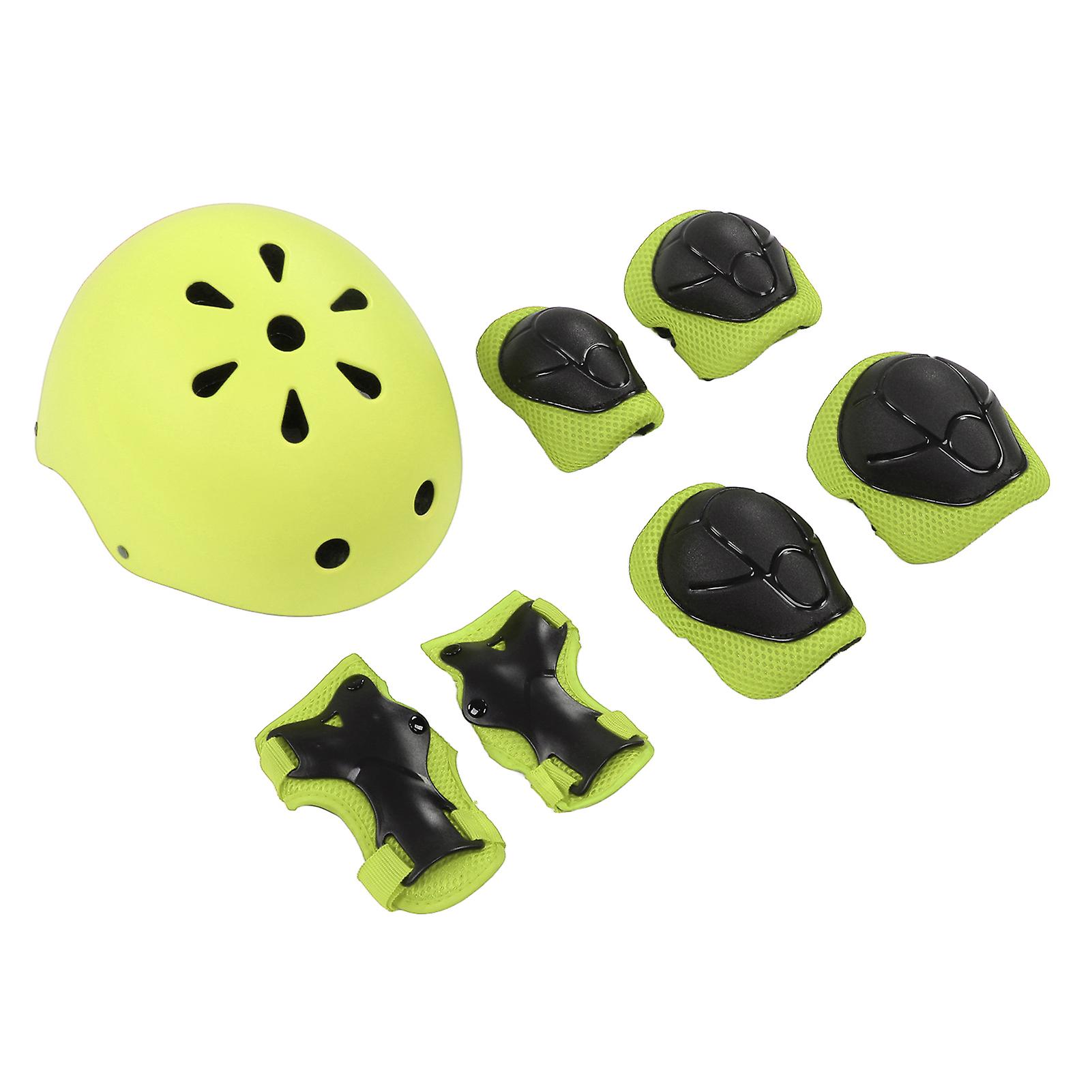 7pcs/set Children Safety Helmet Knee Elbow Pad Sets Breathable Riding Skating Protective Gear Setgreen