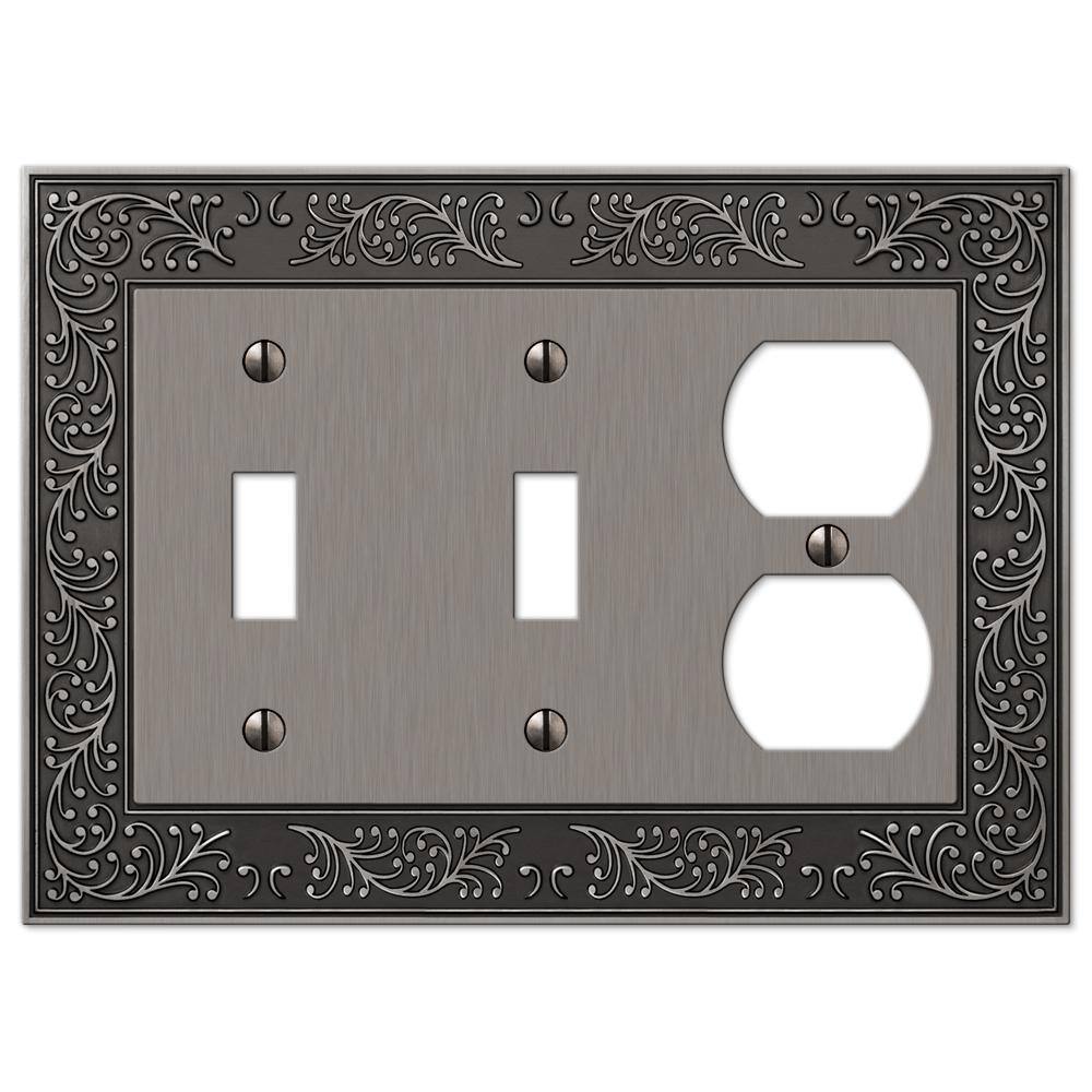 AMERELLE Bleinhem 3 Gang 2-Toggle and 1-Duplex Metal Wall Plate - Antique Nickel 43TTDAN