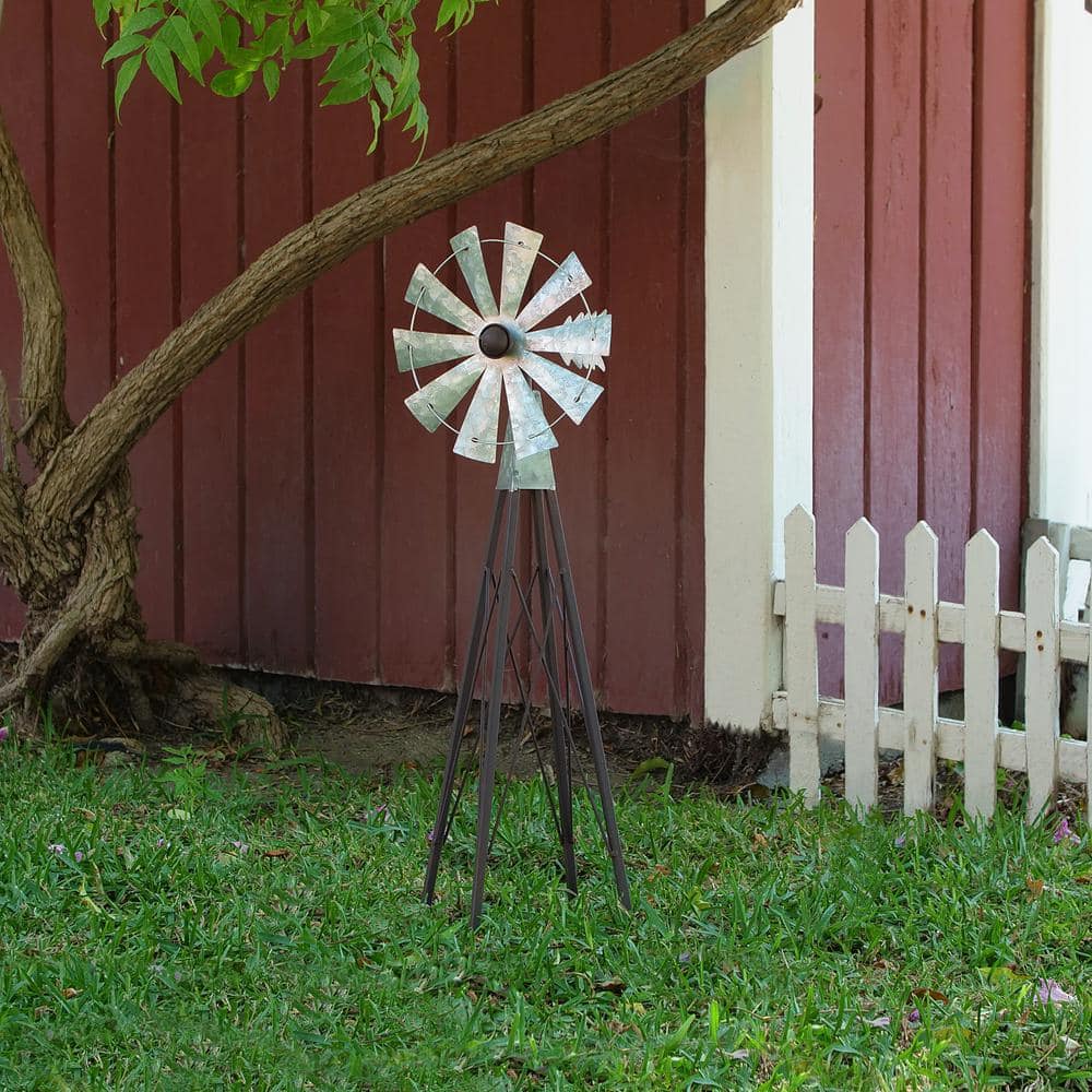 Alpine Corporation 24 in. Tall Outdoor Metal Windmill Spinner Garden Yard Decoration, Bronze and Silver JUM368