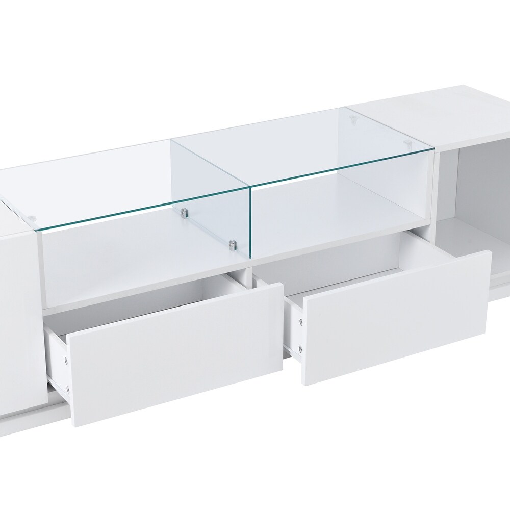 TV Stand with Tempered Glass  Modern High Gloss Entertainment Center for TVs Up to 70\