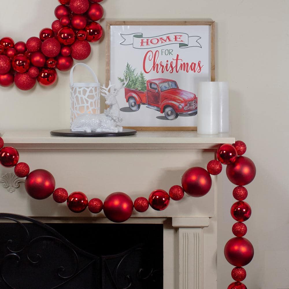 6 ft. Red Shatterproof Ball Unlit Artificial Christmas Garland 34313052