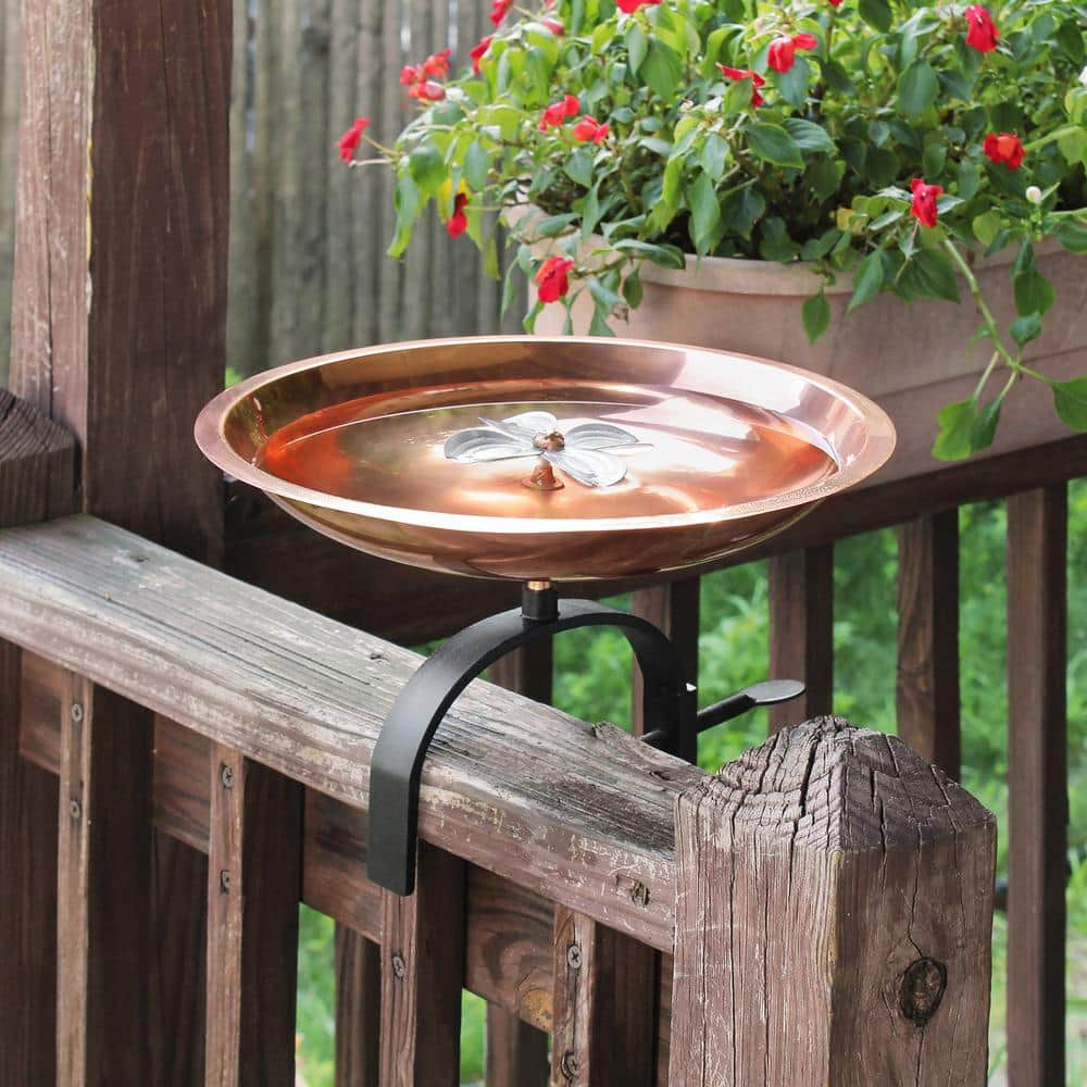 Achla Designs 14.5 in. W Copper Plated and Colored Patina Dogwood Garden Birdbath with Over Rail Bracket BB-08-OR