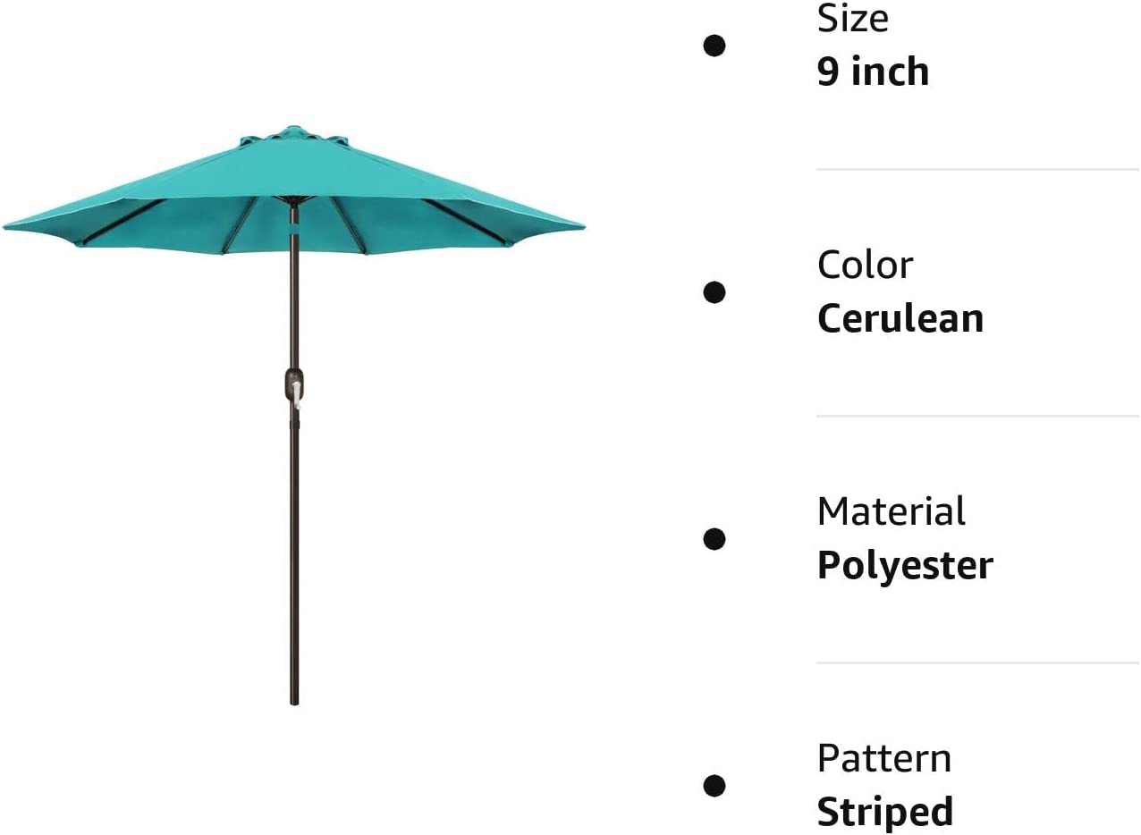 9' Outdoor Market Patio Umbrella with Push Button Tilt and Crank, 8 Ribs (Tan)