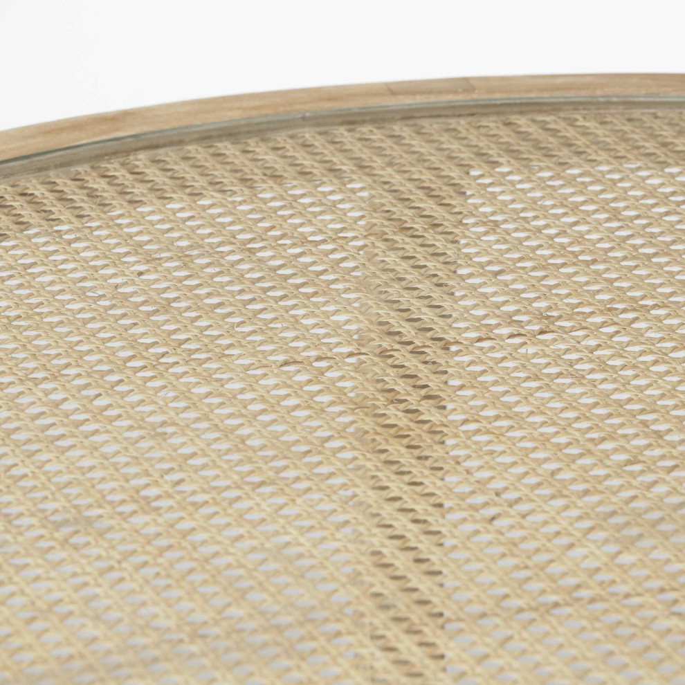 HomeRoots S/2 41.5 quotRound Woven Cane Glass Top and Solid Wood Coffee Tables   Transitional   Coffee Table Sets   by VirVentures  Houzz
