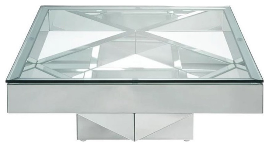 Benjara 40 quotSquare Modern Glass and Mirror Coffee Table in Silver   Contemporary   Coffee Tables   by Homesquare  Houzz