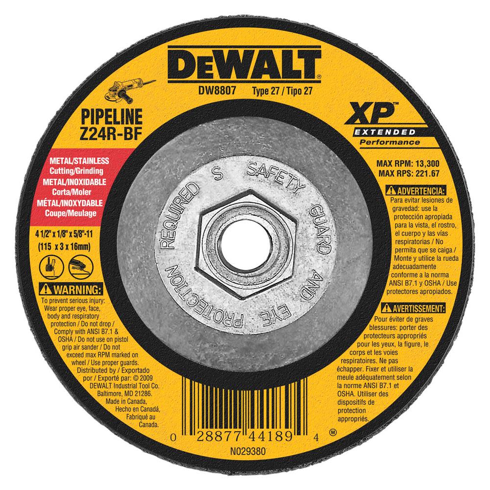 DW 4-1/2 In. x 1/8 In. x 5/8 In. to 11 XP Grinding Wheel DW8807 from DW