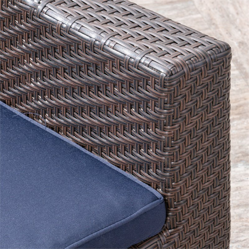 Noble House Larchmont Outdoor Wicker Swivel Chair Multi Brown and Navy   Tropical   Outdoor Lounge Chairs   by Homesquare  Houzz