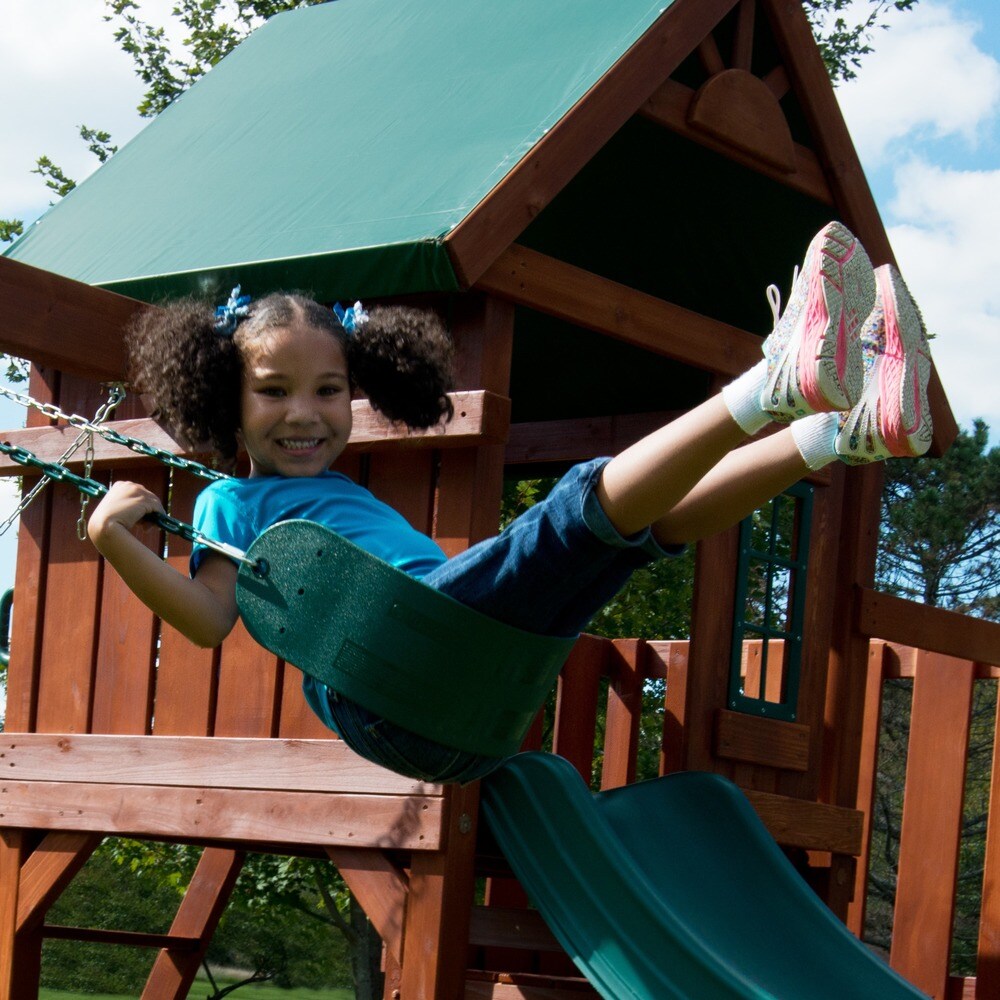 Swing N Slide Willows Peak Wood Swing Set w/ 2 Swings  Slide and Picnic Table