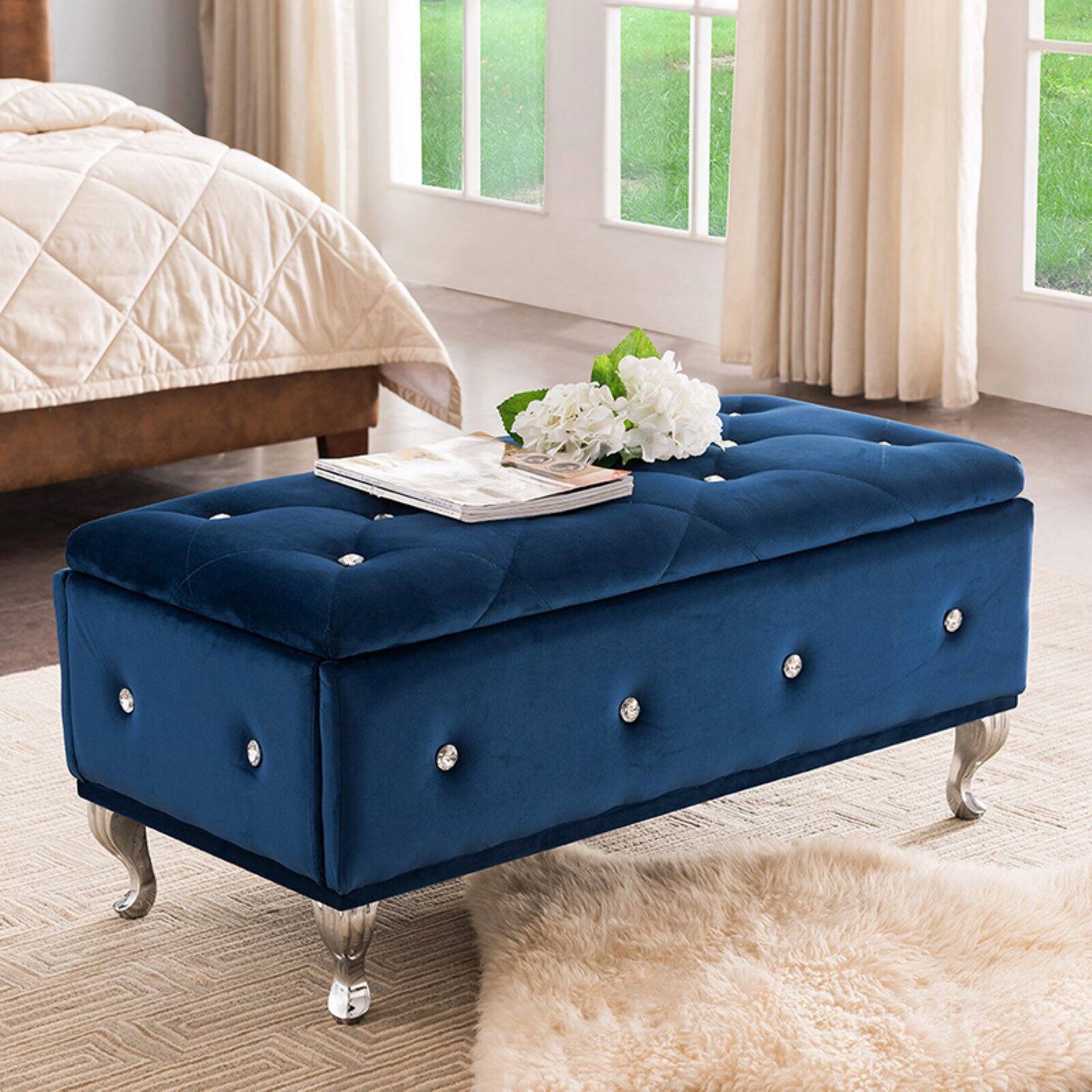 K&B Furniture Upholstered Tufted Bedroom Bench