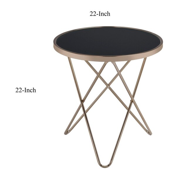 Valora End Table， Black Glass and Champagne