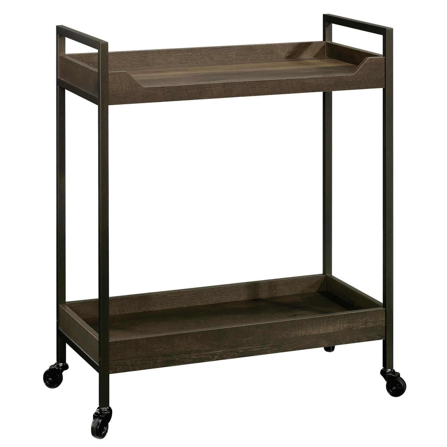 Curiod Rolling 2-Shelf Metal Framed Wood Kitchen Bar Cart， Smoked Oak Finish