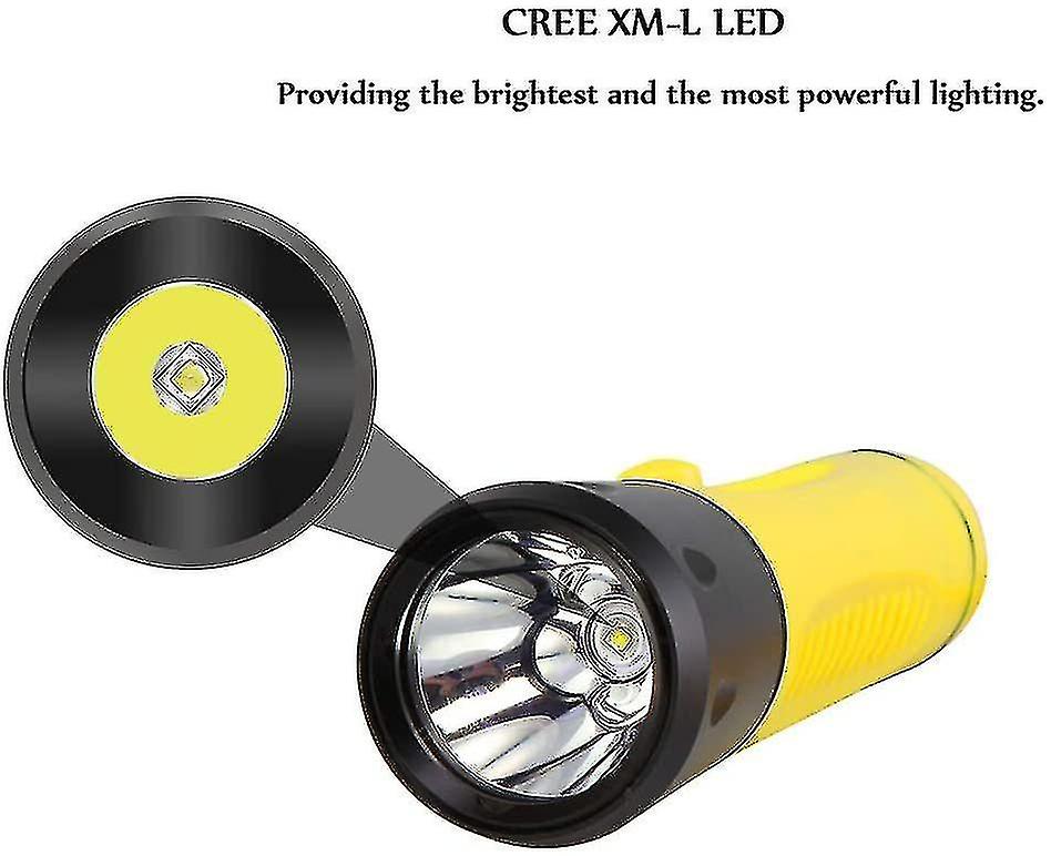 Naiwang Professional Diving Flashlight Waterproof Led Diving Light Torch With Built-in Rechargeable Battery For Scuba Diving， Camping， Hiking，yellow