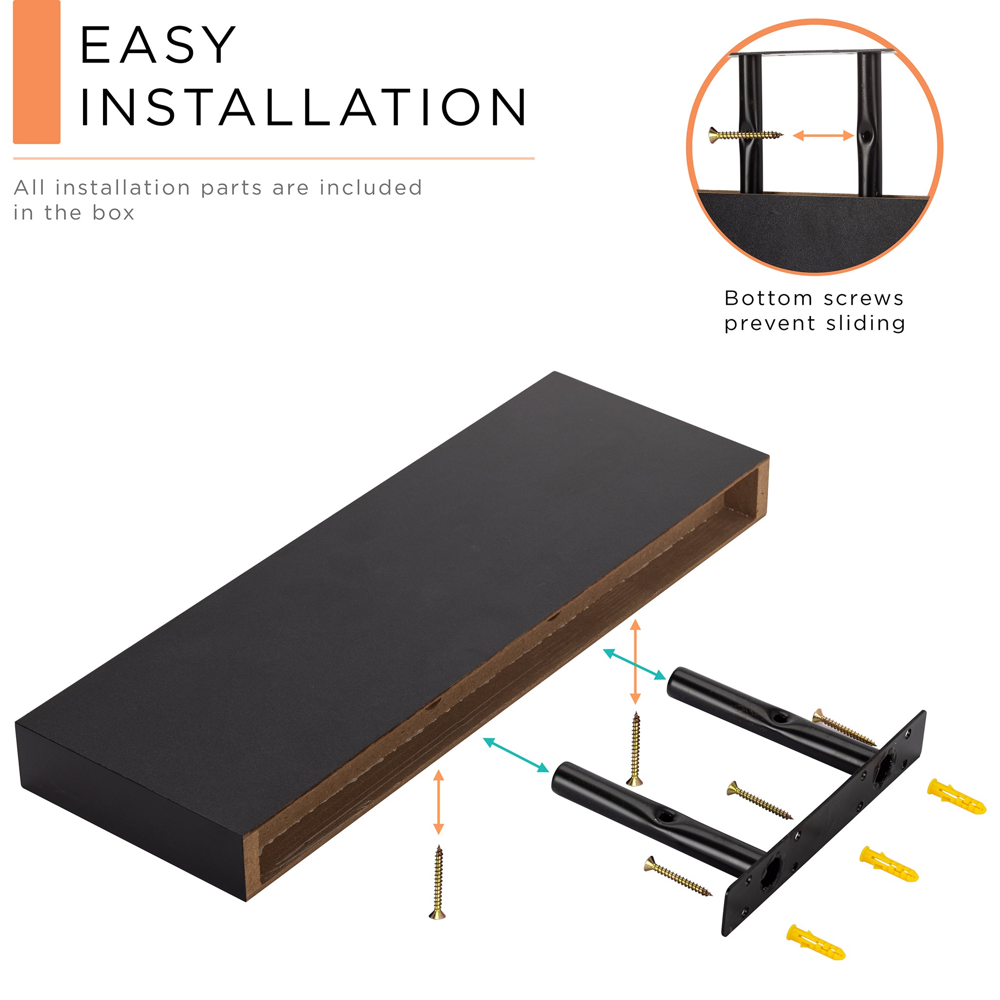 Sorbus 1.5 in x 16.25 in Black Floating Shelf Set 2 Pack