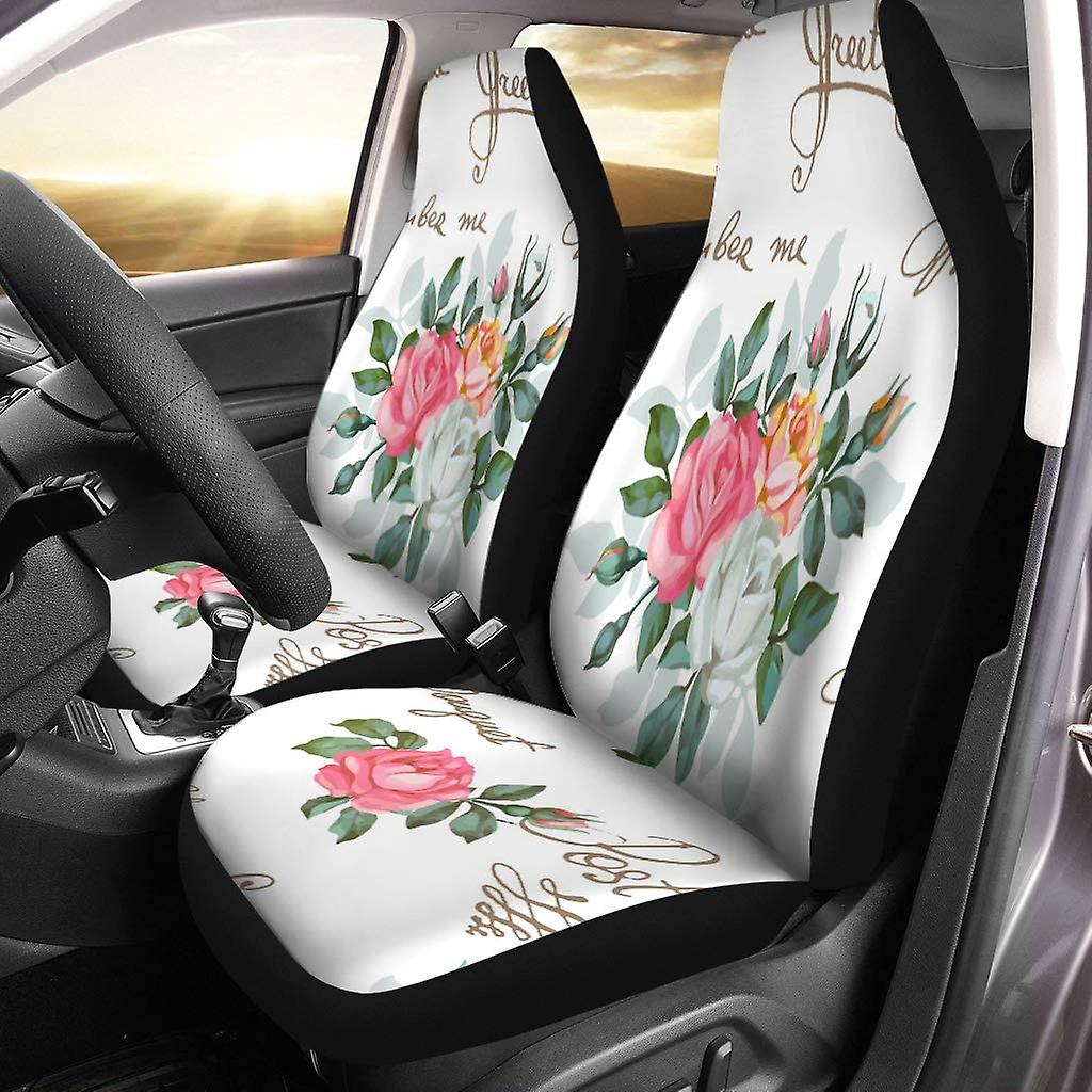 Set Of 2 Car Seat Covers Floral Words Flower Universal Auto Front Seats Protector Fits For Car，suv Sedan，truck D---45311
