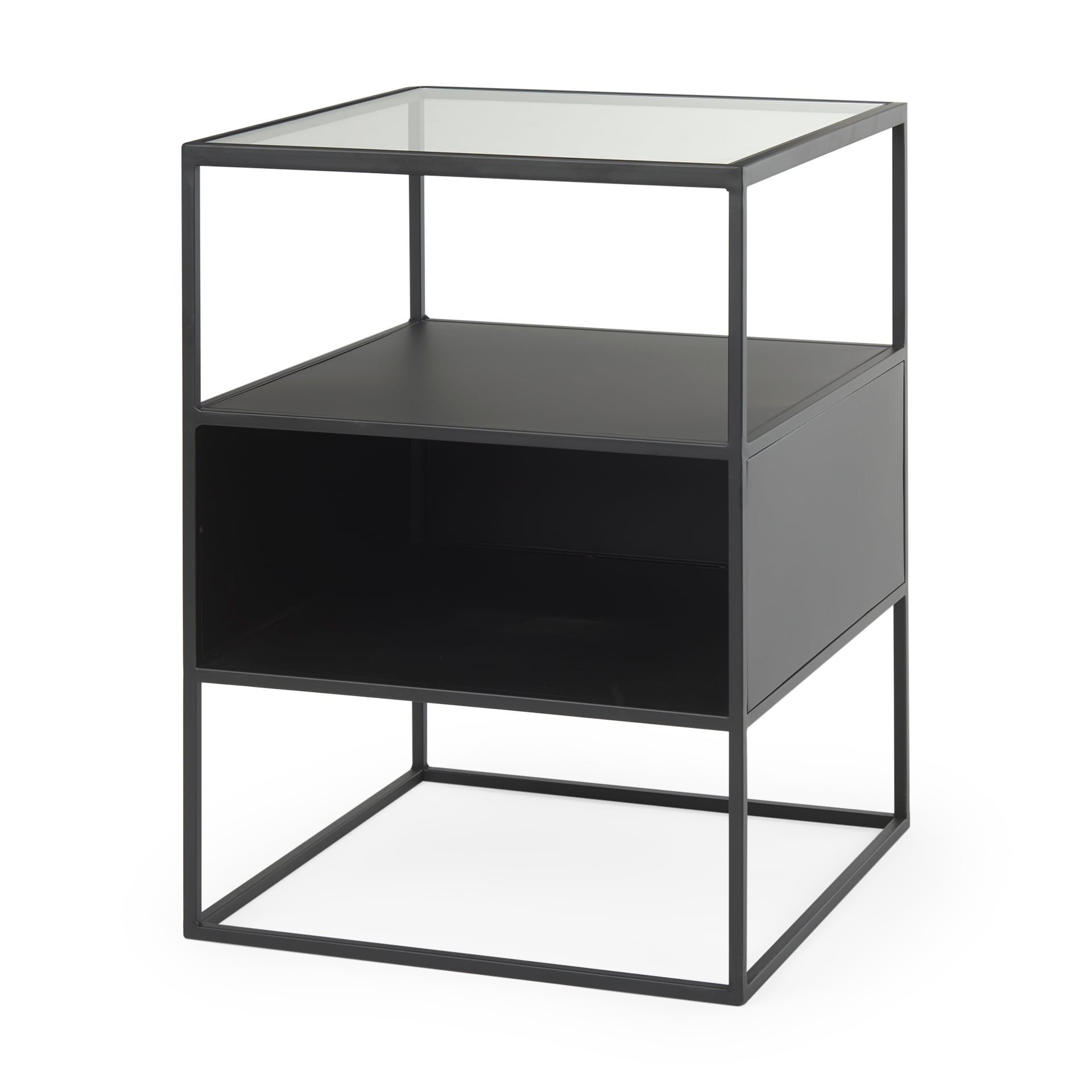 Samson Matte Black Iron w/ Glass Top Side Table - 15.7