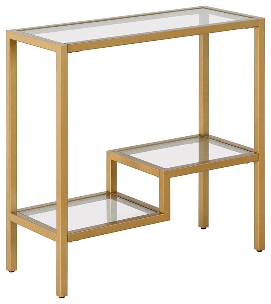 Maklaine Contemporary 24 quotMetal and Glass Side Table in Gold   Contemporary   Side Tables And End Tables   by Homesquare  Houzz