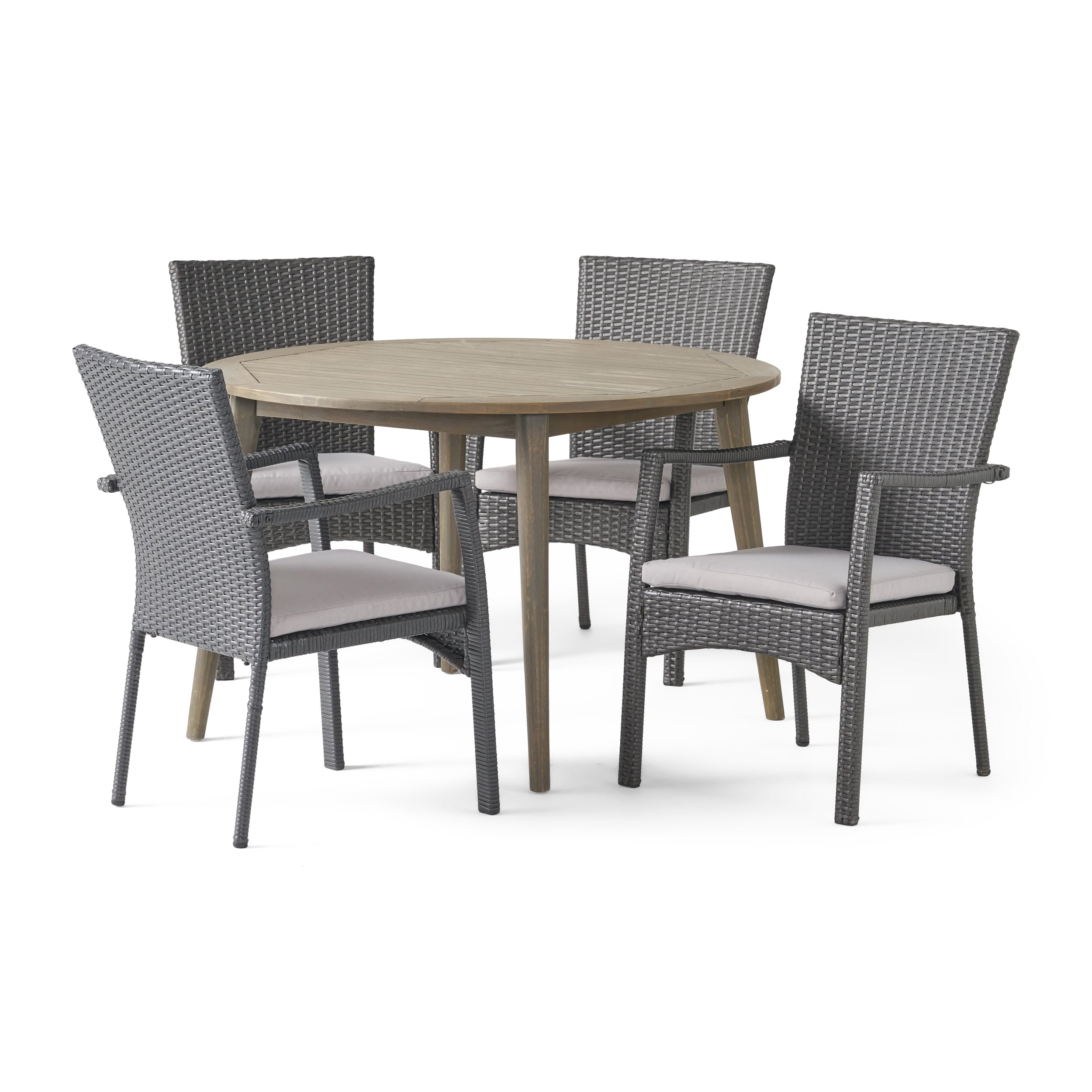 Hoff Outdoor Coastal 5 Piece Wicker Dining Set with Round Acacia Wood Table