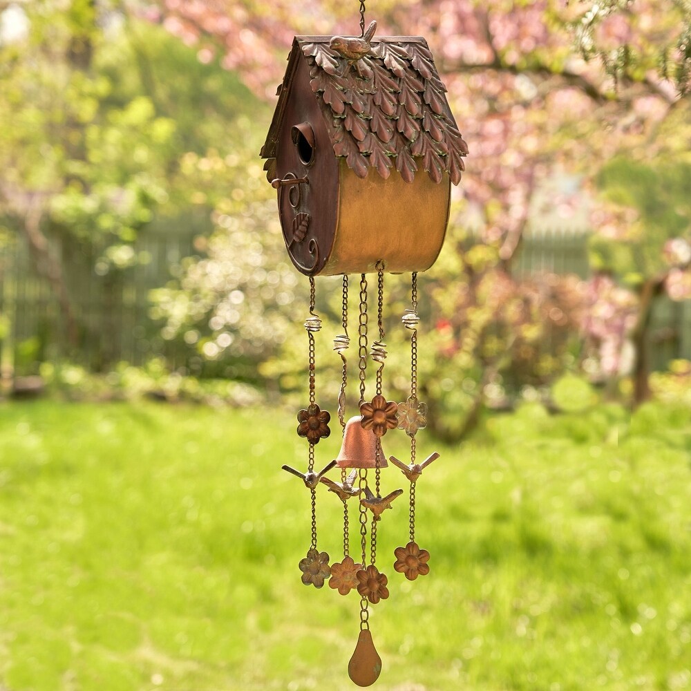 Antique Copper Hanging Birdhouse Wind Chime \