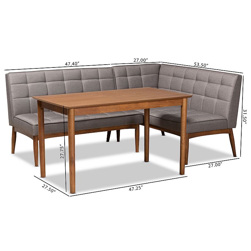 Baxton Studio Sanford Dining Table and Nook Bench 3-piece Set