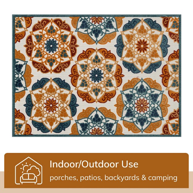 Well Woven Cabo Geometric Indoor Outdoorhigh low Pile Blue Area Rug