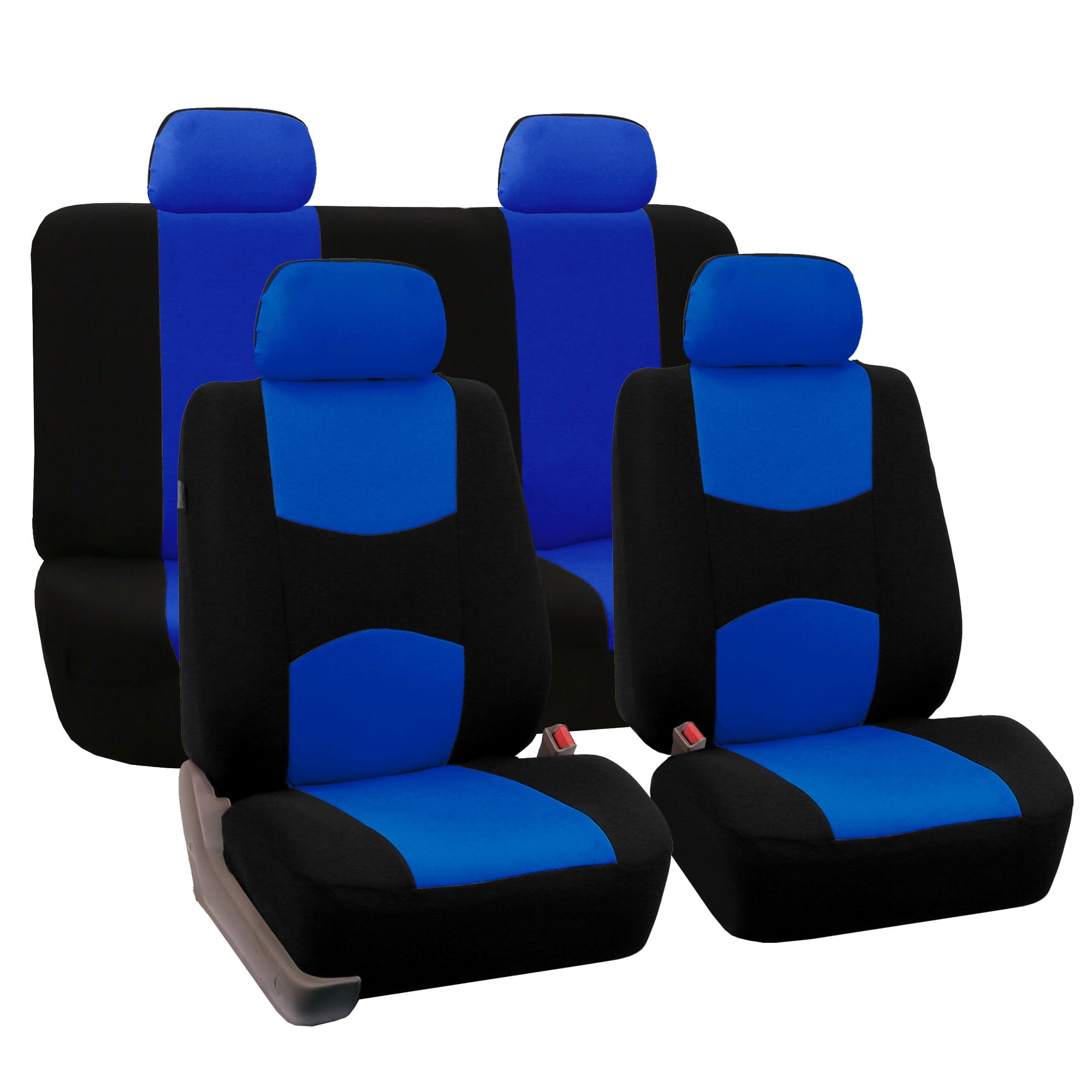 FH Group Car Seat Covers Full Set Blue Cloth - Universal Fit Automotive Seat Covers， Solid Back Seat Cover， Washable Car Seat Cover for SUV， Sedan and Van