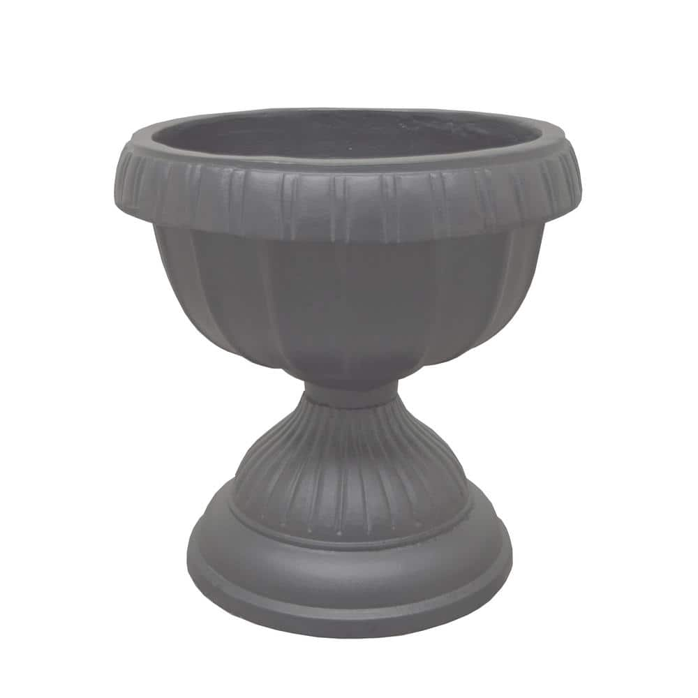 Oakland Living Ornate Round Cast Aluminum Metal 35 in.， Grey Birdbath and Planter Vase Combo LACY-BB-PT-GREY