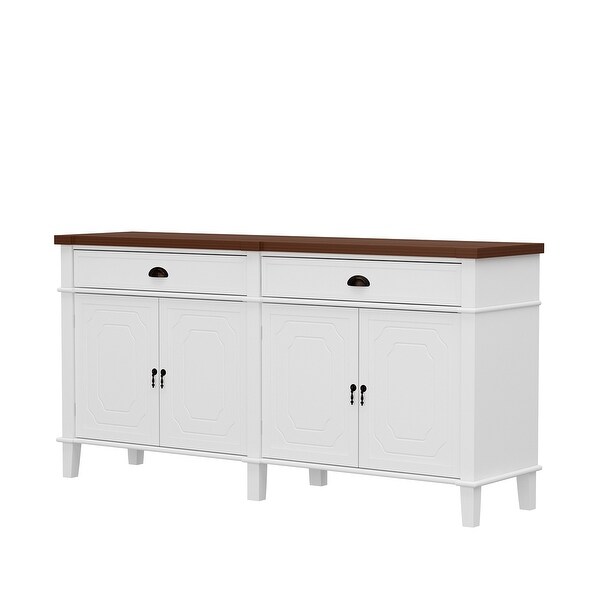 White Lacquer Buffet Cabinet Storage Credenza Console Table Cupboard - 63INCH