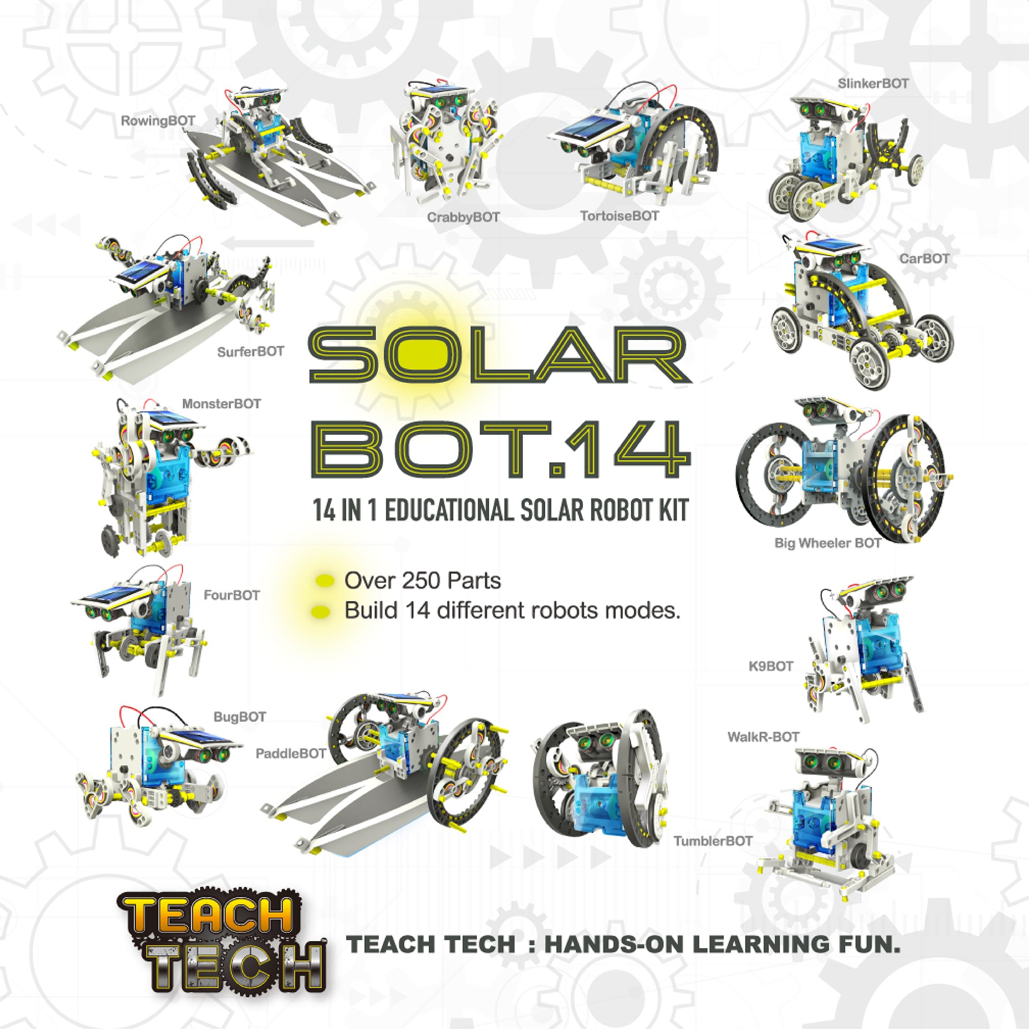 Teach Tech SolarBot.14， Transforming Solar Robot Kit， STEM Learning Toys for Kids 10+