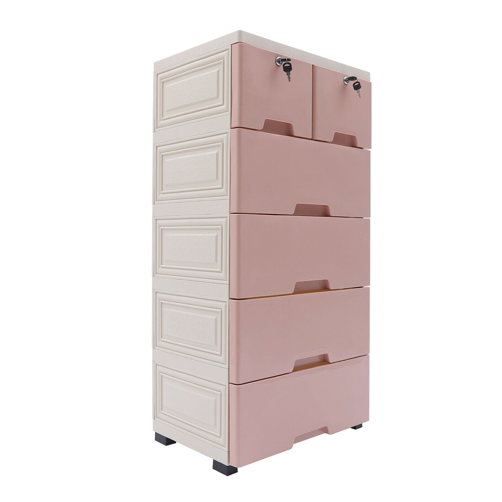 TFCFL Classic 6 Drawer Dresser Plastic Finish Storage Organizer Bed Furniture Clothes(Pink)