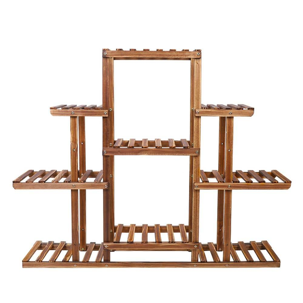 AESOME 9-Tier Plant Stand 38 in. Wood Flower Pot Display Shelf Rack Holder for Patio Garden Lawn Corner Living Room Decor HJ369