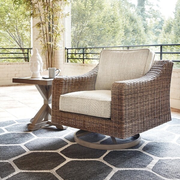 Signature Design by Ashley Beachcroft Handwoven Wickerlook Swivel Chair