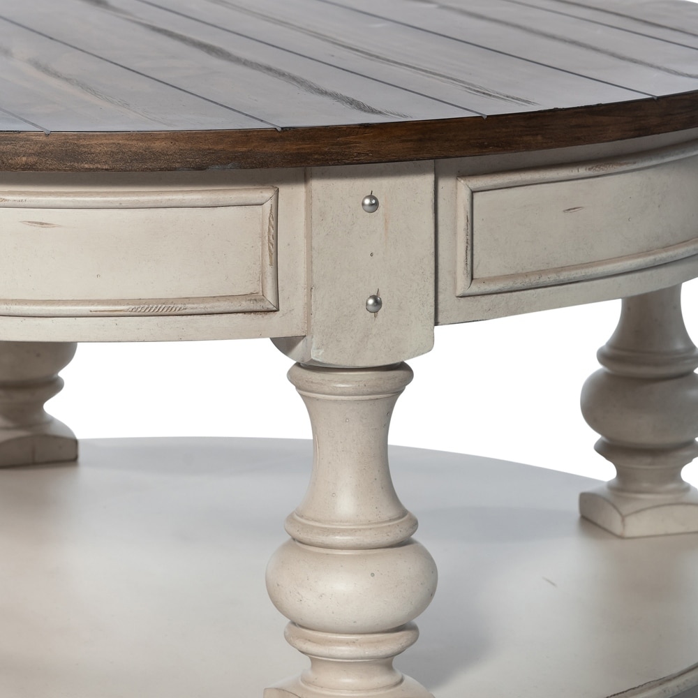 Morgan Creek Antique White and Tobacco Round Cocktail Table