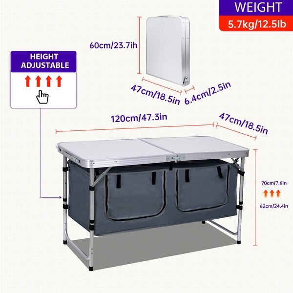 Folding Table，Camping Table Adjustable Height，Pliante Portable，Pliante Extérieure，Portable Camping Table with Storage