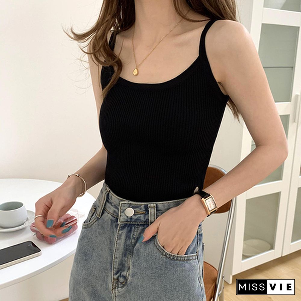 Candy Colors Camis Women Backless Solid Knitted Summer Slim All-Match Elegant Tank Tops Sleeveless Sexy Female Camisole Ulzzang