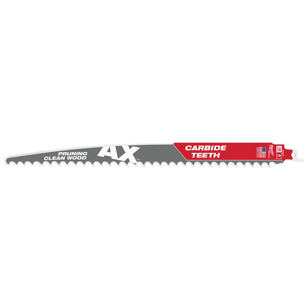 Milwaukee 12 3 TPI The AX with Carbide Teeth for Pruning and Clean Wood SAWZALL Blade 1PK 48-00-5233 from Milwaukee