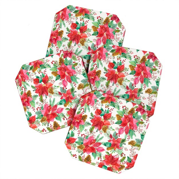 Ninola Design Poinsettia Holiday Flowers Set Of 4 Coasters Deny Designs