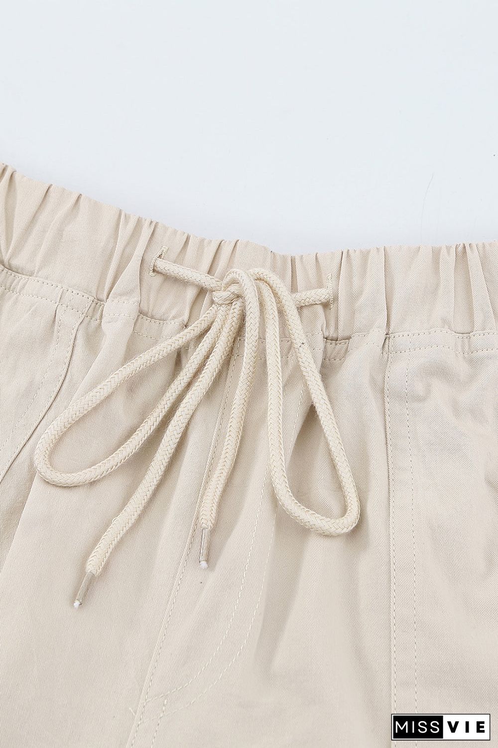 Solid Color Drawstring Frayed Hem Pocketed Shorts