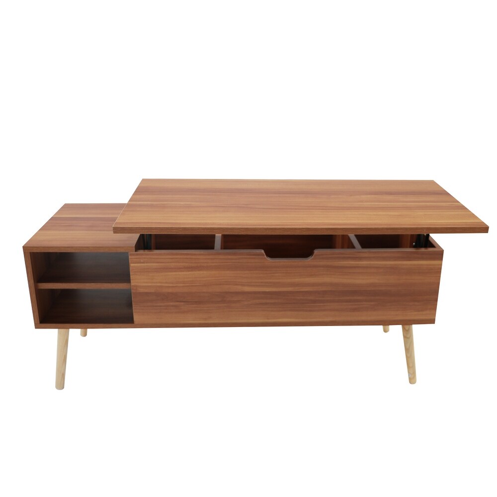 Modern Lift Top Coffee Table  Solid Wood Dining Table with Hidden Compartment and Adjustable Storage Shelf