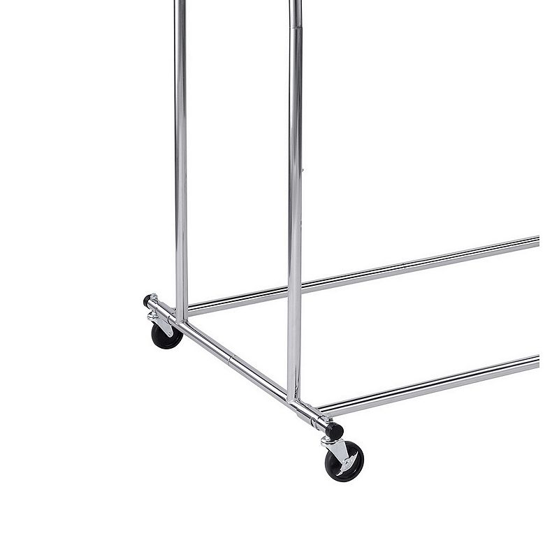 Dual Bar Tubular Metal Frame Garment Rack with Casters， Chrome