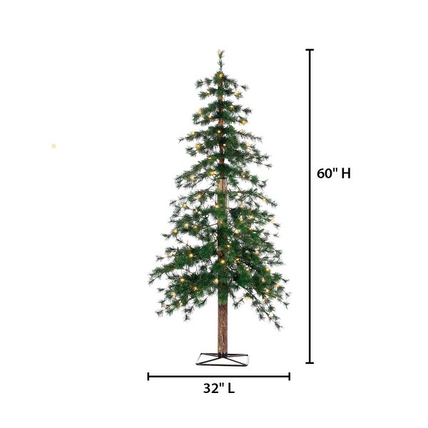 5 Foot High Pre Lit Alpine Tree with Clear White LED Lights