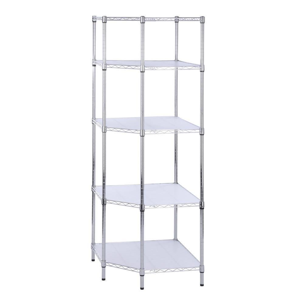 Honey-Can-Do Chrome 5-Tier Corner Metal Wire Shelving Unit (18 in. W x 72 in. H x 27 in. D) SHF-04886