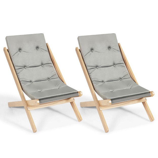 Costway Set Of 2 Foldable Wood Sling Beech Chairs W 3 Adjustable Positions amp free Cushion