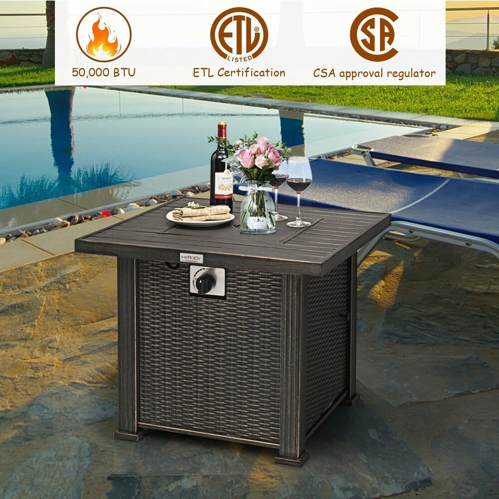 Outdoor 30 Inch Square Propane Gas Fire Pit Table   50000 BTU with Cover   30\