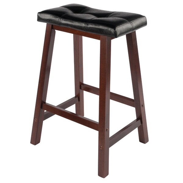 Mona Cushion Saddle Seat Counter Stool， Black and Walnut - Walnut / Black - 17.48