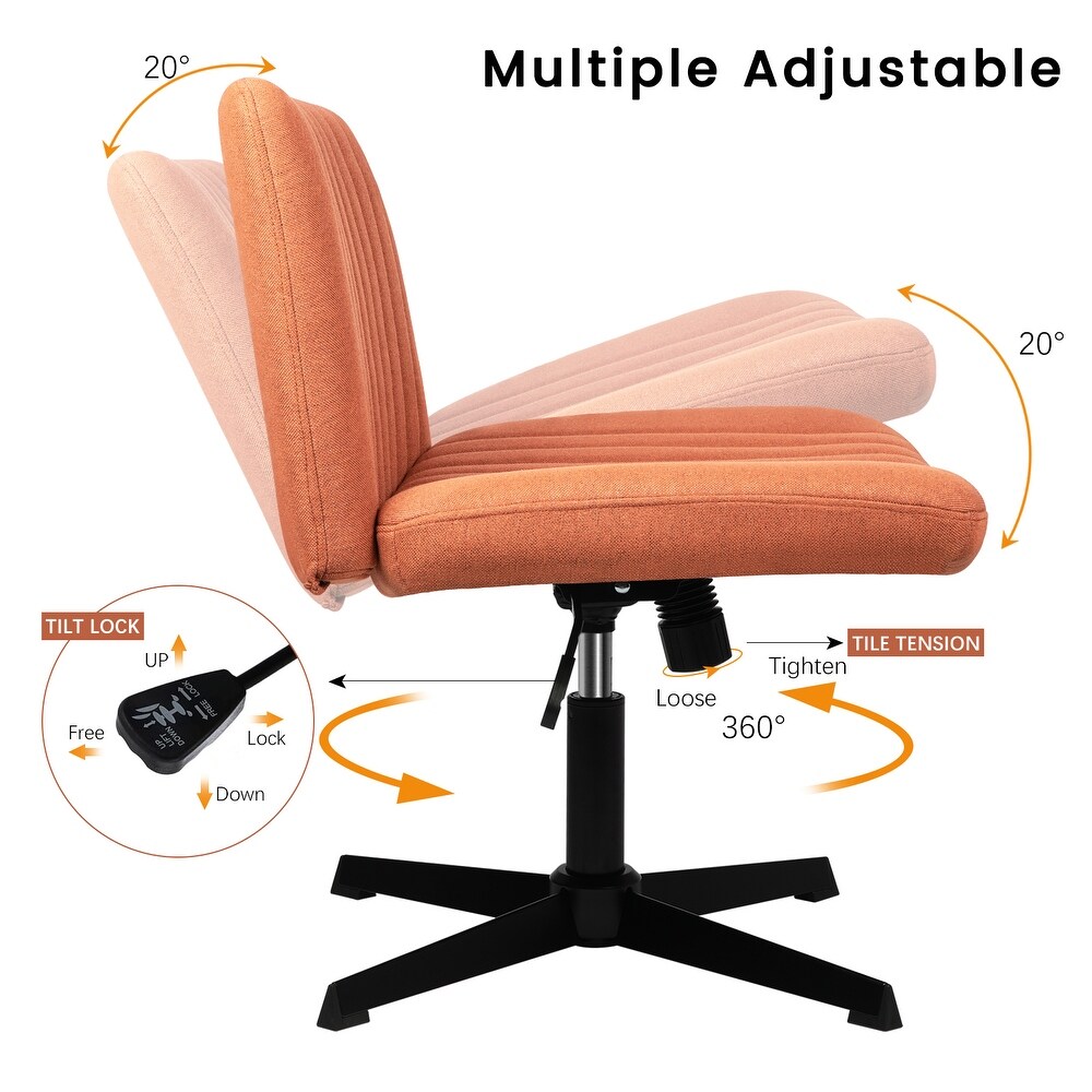 BOSSIN Armless Office Desk Chair No Wheels Fabric Padded Modern Swivel Vanity Chair