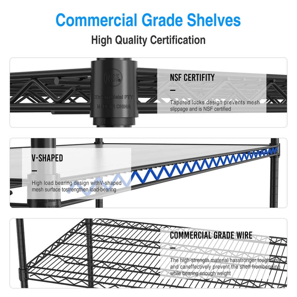 5 Tier 7500lbs Heavy Duty Adjustable Storage Rack Metal Shelf Wire Shelving Unit with Wheels   Shelf Liners 82\