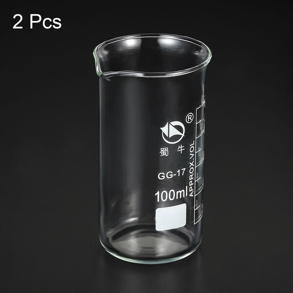 2pcs 100ml Tall Form Glass Beaker 3.3 Borosilicate Lab Measuring Cups - Clear