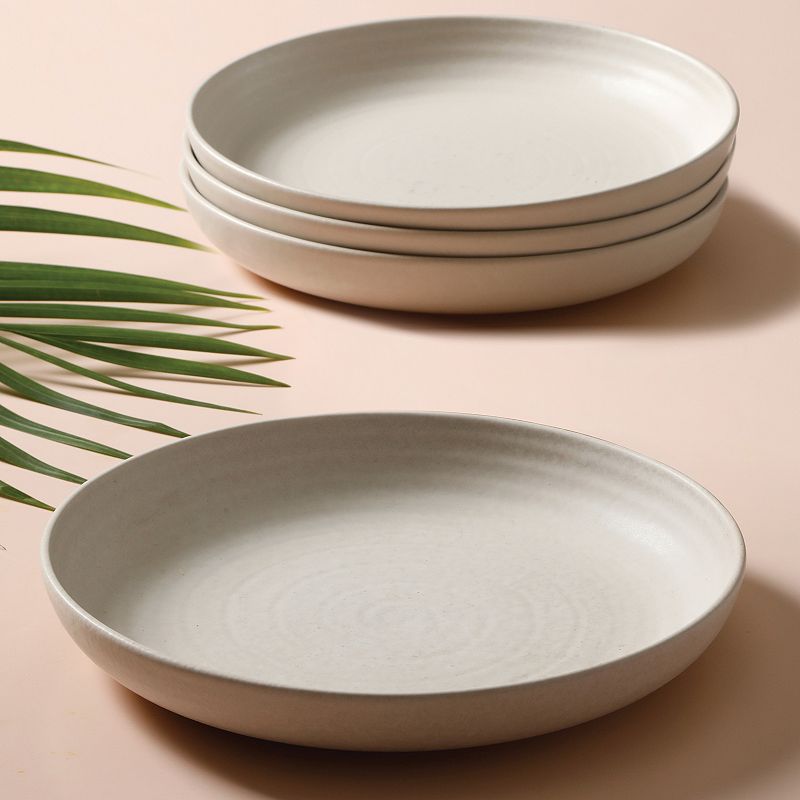 Cravings By Chrissy Teigen 4 Piece 8.6 Inch Round Stoneware Dinner Bowl Set in Oat Milk